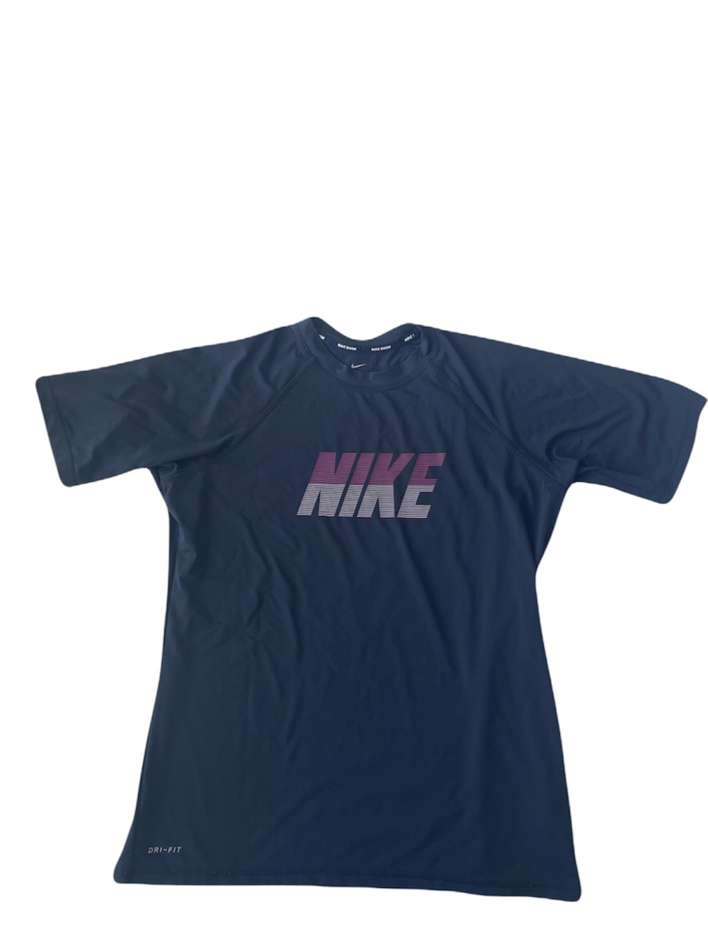 Nike Boys Large Swim Shirt Tee Short Sleeves Black W/ Logo Athletic